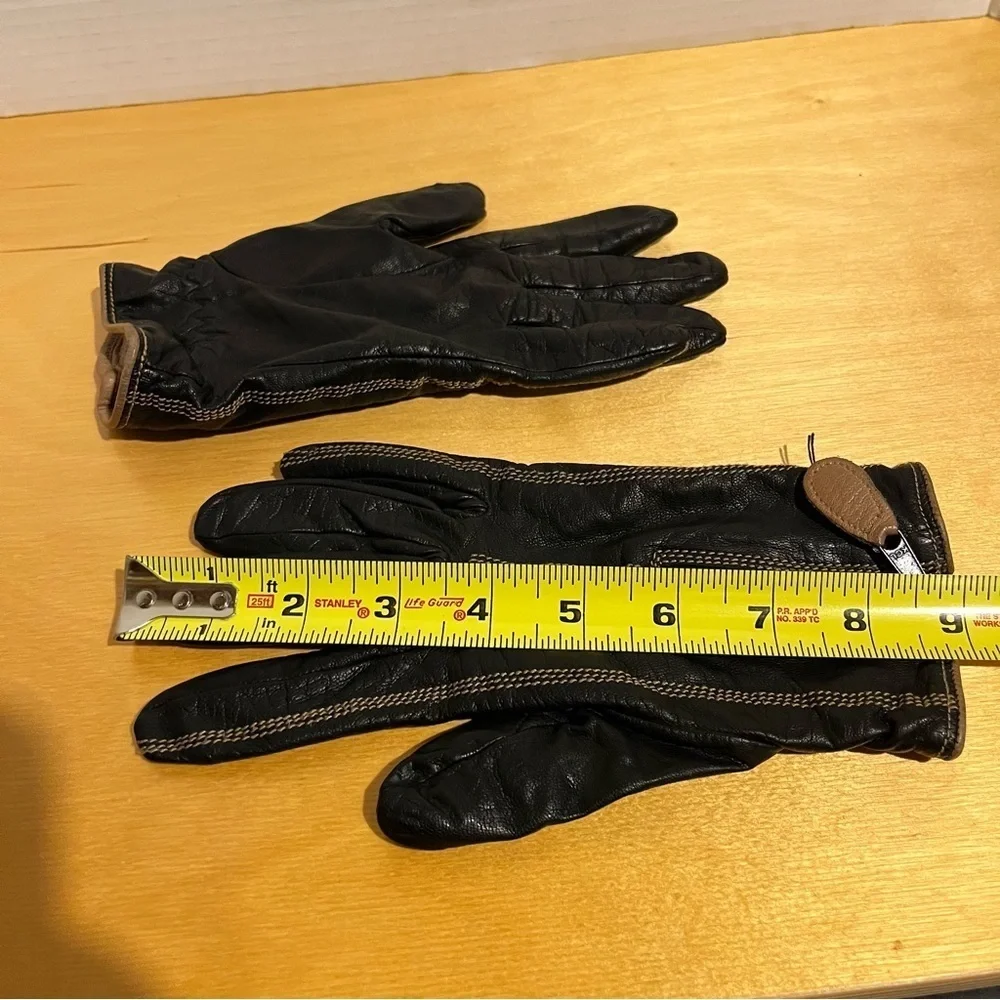 Vintage Fratelli Forino Gloves Size Women 7.5 Black Brown Cashmere Lined Leather